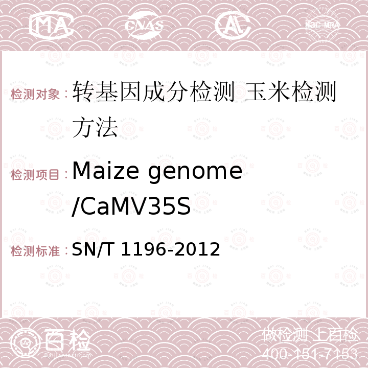 Maize genome/CaMV35S SN/T 1196-2012 转基因成分检测 玉米检测方法