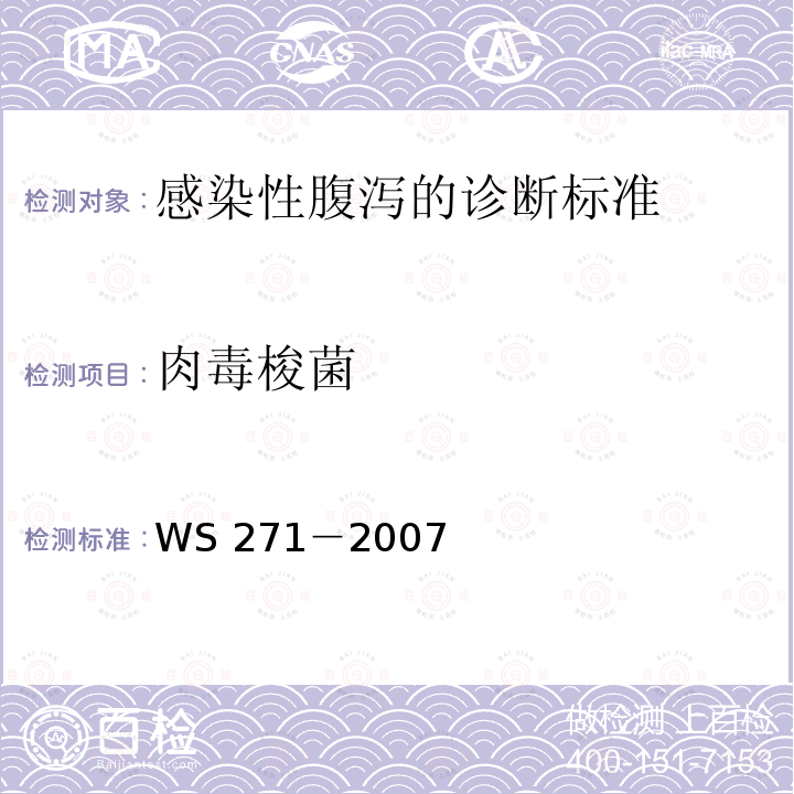 肉毒梭菌 WS 271-2007 感染性腹泻诊断标准