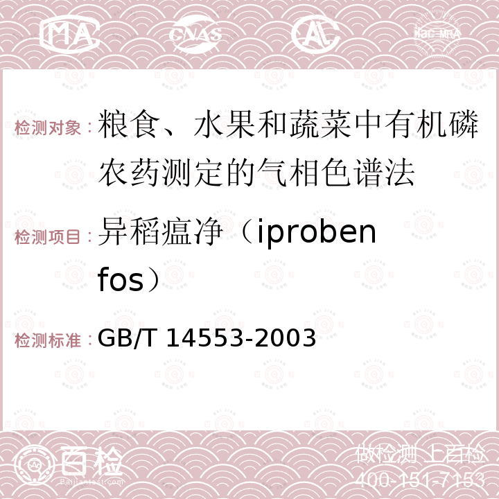 异稻瘟净（iprobenfos） GB/T 14553-2003 粮食、水果和蔬菜中有机磷农药测定的气相色谱法