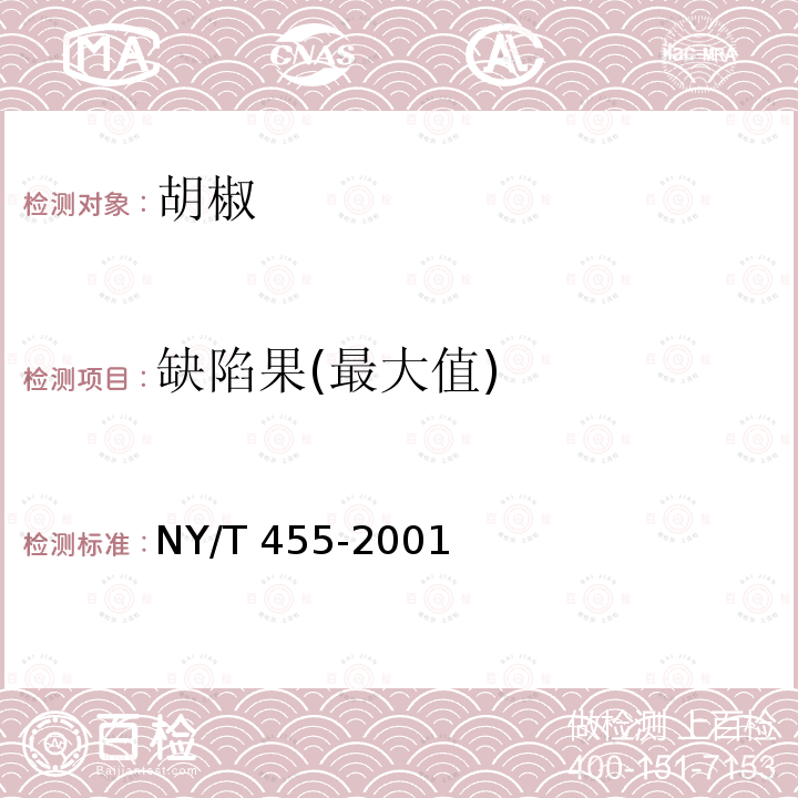 缺陷果(最大值) NY/T 455-2001 胡椒