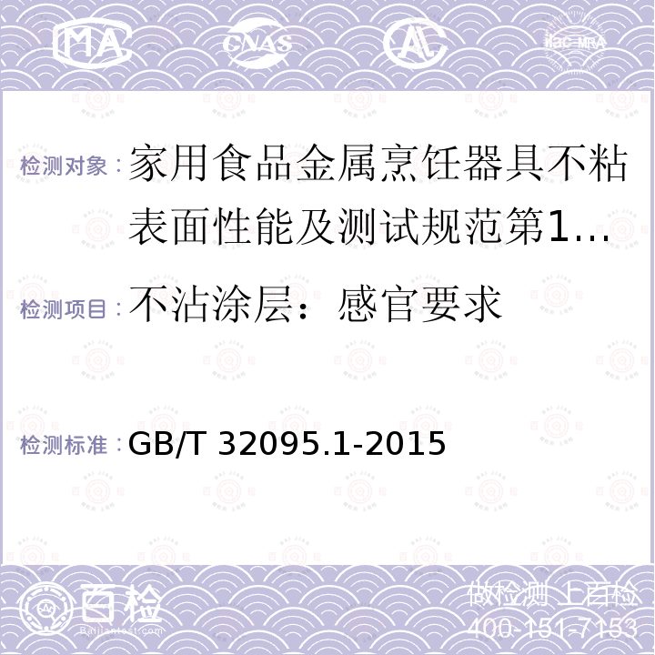 不沾涂层：感官要求 GB/T 32095  .1-2015