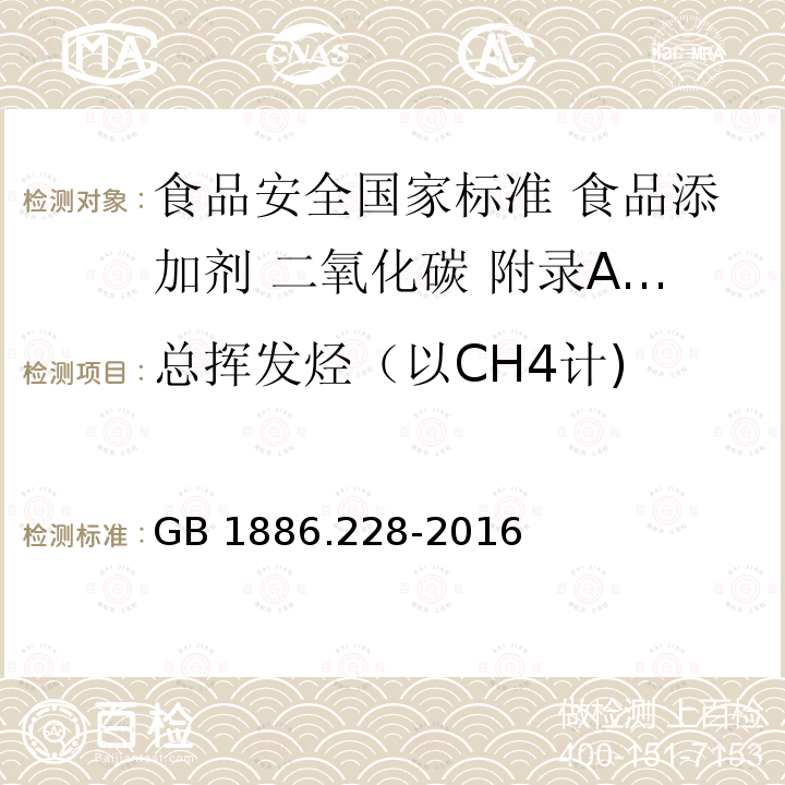 总挥发烃（以CH4计) 总挥发烃（以CH4计) GB 1886.228-2016
