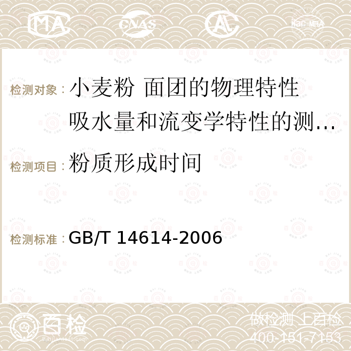 粉质形成时间 GB/T 14614-2006 小麦粉 面团的物理特性 吸水量和流变学特性的测定 粉质仪法