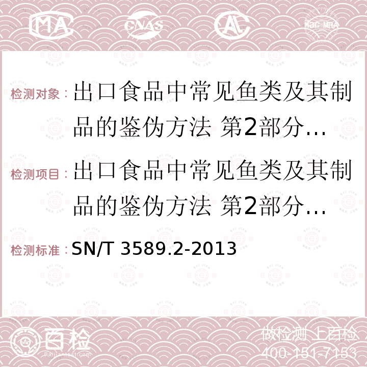 出口食品中常见鱼类及其制品的鉴伪方法 第2部分：安康鱼成分检测 实时荧光PCR法 出口食品中常见鱼类及其制品的鉴伪方法 第2部分：安康鱼成分检测 实时荧光PCR法 SN/T 3589.2-2013