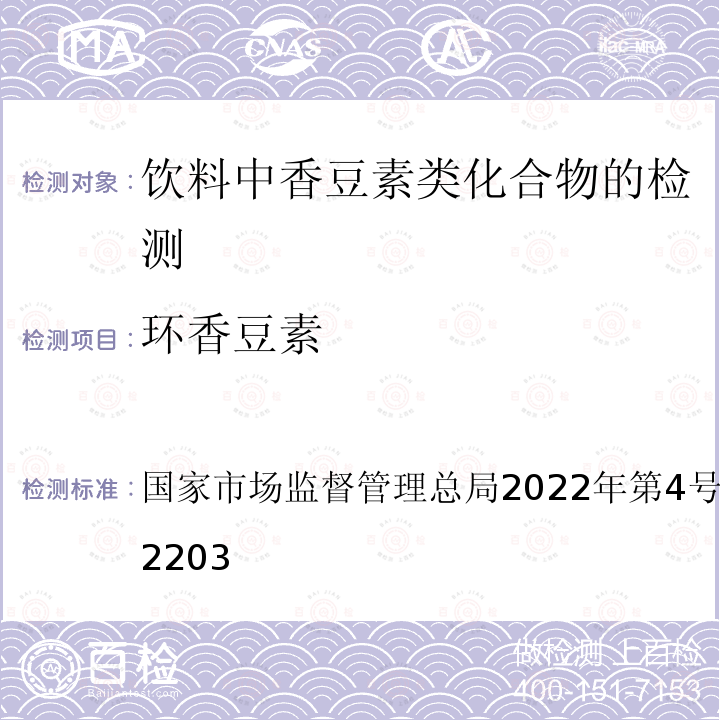 环香豆素 国家市场监督管理总局2022年第4号  公告 BJS 202203