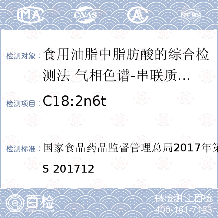 C18:2n6t 总局2017年第138号公告  国家食品药品监督管理 BJS 201712