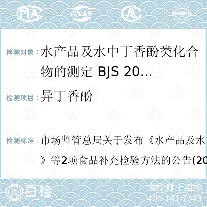 异丁香酚 市场监管总局关于发布《水产品及水中丁香酚类化合物的测定》等2项食品补充检验方法的公告(2019年第15号)  市场监管总局关于发布《水产品及水中丁香酚类化合物的测定》等2项食品补充检验方法的公告(2019年第15号)