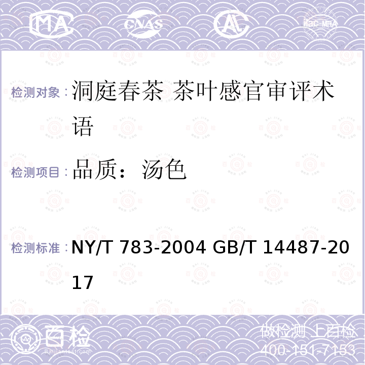 品质：汤色 NY/T 783-2004 洞庭春茶