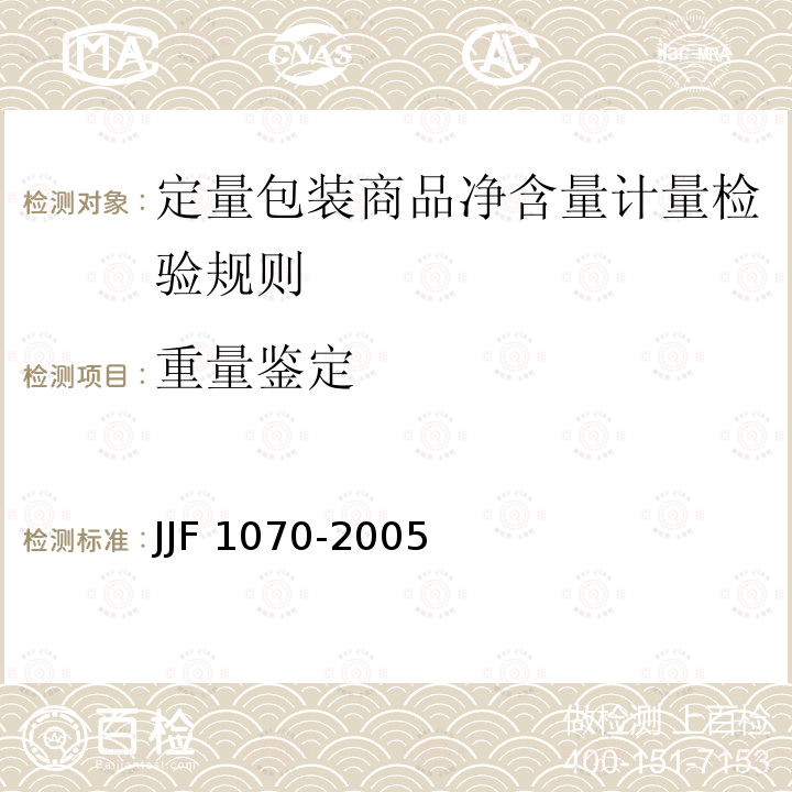 重量鉴定 JJF 1070-2005 定量包装商品净含量计量检验规则