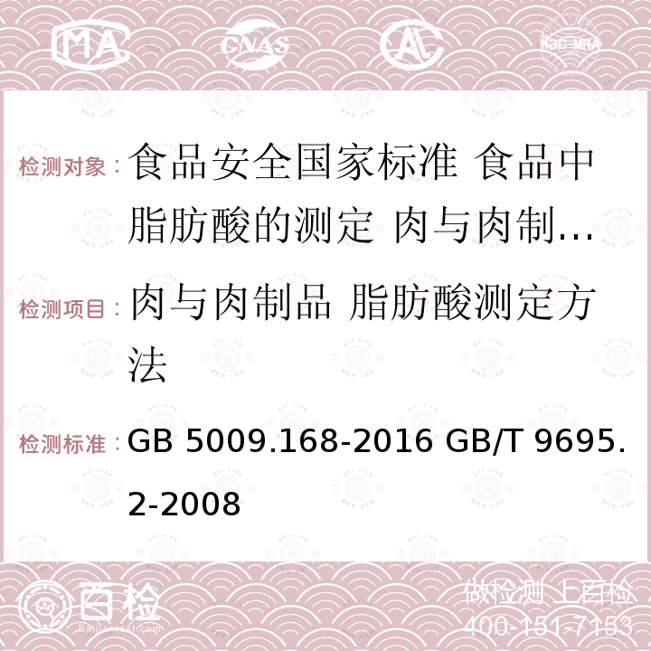 肉与肉制品 脂肪酸测定方法 GB 5009.168-2016 食品安全国家标准 食品中脂肪酸的测定