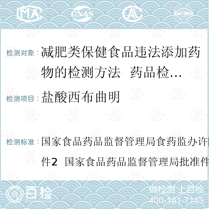 盐酸西布曲明 盐酸西布曲明 国家食品药品监督管理局食药监办许[2010]114号附件2  国家食品药品监督管理局批准件2012005