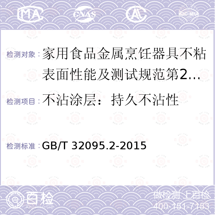 不沾涂层：持久不沾性 GB/T 32095  .2-2015