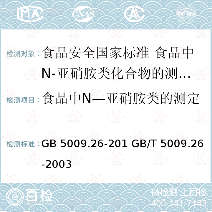 食品中N—亚硝胺类的测定 GB/T 5009.26-2003 食品中N—亚硝胺类的测定