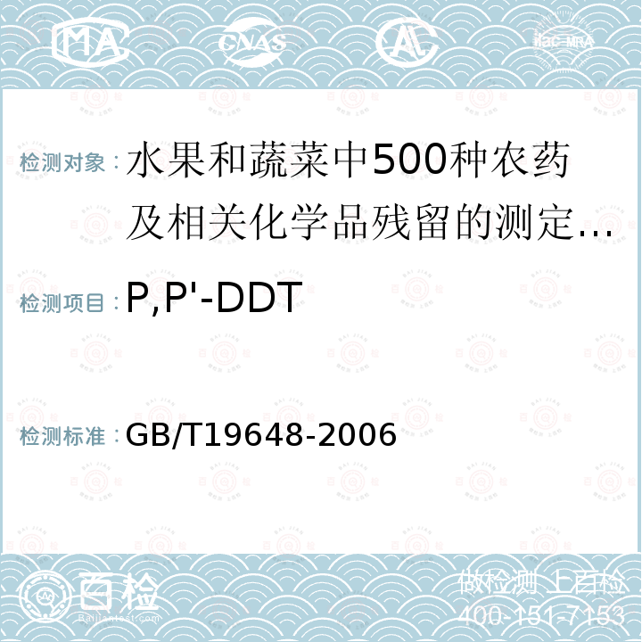P,P'-DDT GB/T 19648-2006 水果和蔬菜中500种农药及相关化学品残留量的测定 气相色谱-质谱法
