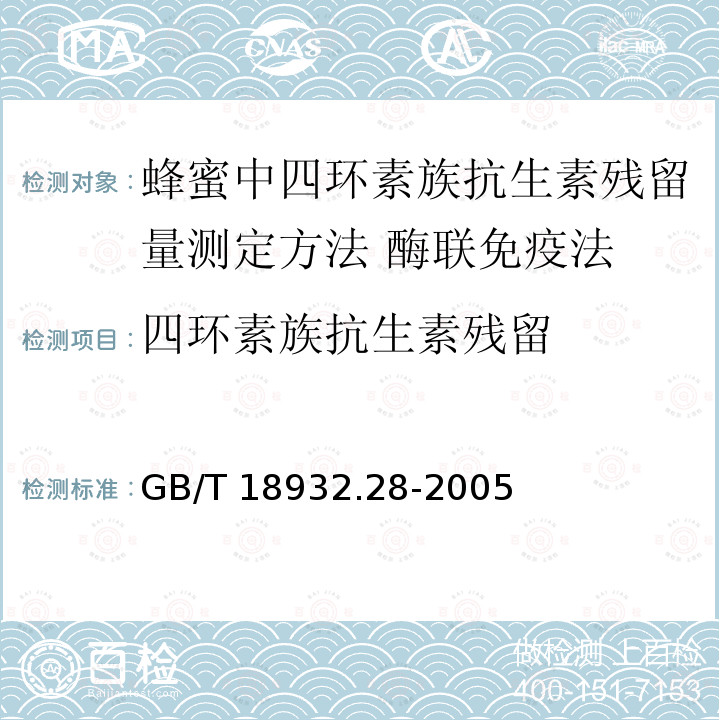 四环素族抗生素残留 GB/T 18932.28-2005 蜂蜜中四环素族抗生素残留量测定方法 酶联免疫法