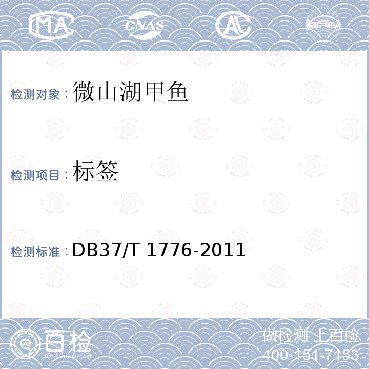 标签 DB37/T 1776-2011 微山湖甲鱼