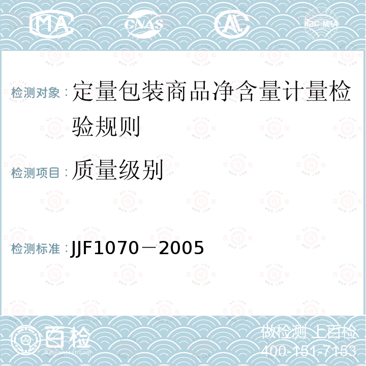 质量级别 JJF 1070-2005 定量包装商品净含量计量检验规则