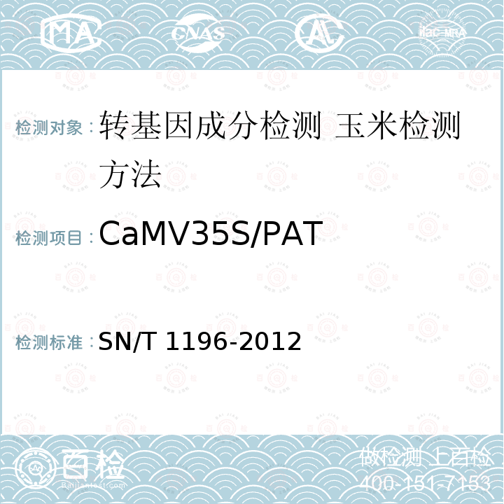 CaMV35S/PAT SN/T 1196-2012 转基因成分检测 玉米检测方法