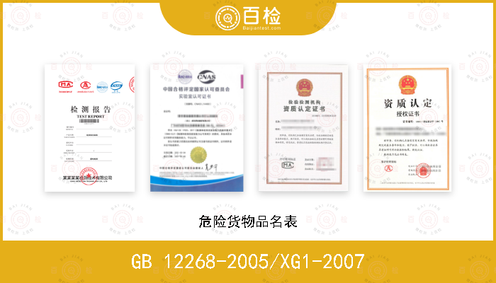 GB 12268-2005/XG1-2007 危险货物品名表