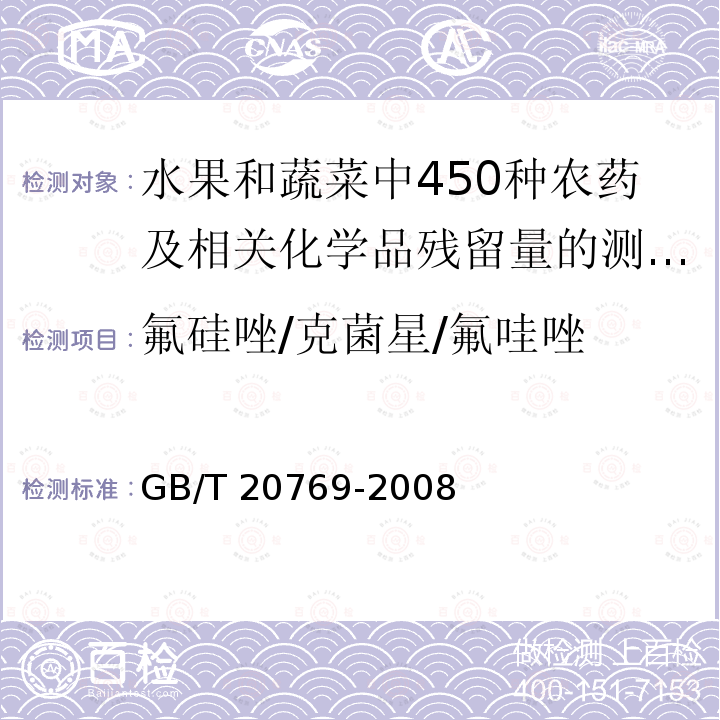 氟硅唑/克菌星/氟哇唑 GB/T 20769-2008 水果和蔬菜中450种农药及相关化学品残留量的测定 液相色谱-串联质谱法