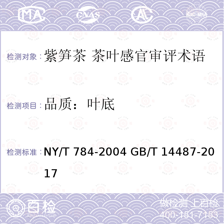 品质：叶底 NY/T 784-2004 紫笋茶