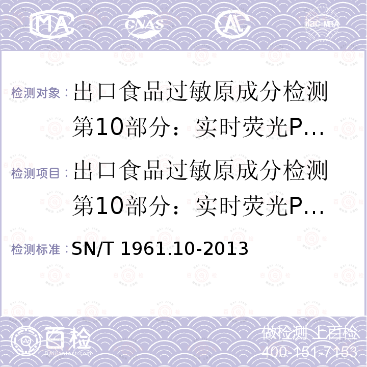 出口食品过敏原成分检测 第10部分：实时荧光PCR方法检测虾/蟹成分 出口食品过敏原成分检测 第10部分：实时荧光PCR方法检测虾/蟹成分 SN/T 1961.10-2013