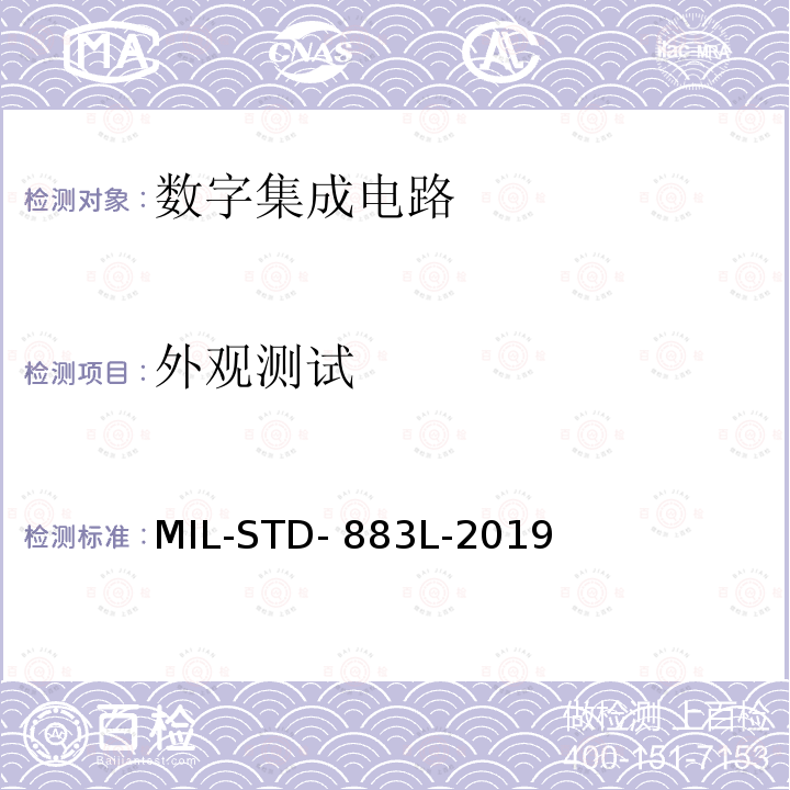 外观测试 微电路测试方法标准 MIL-STD-883L-2019