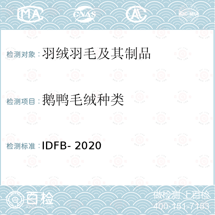 鹅鸭毛绒种类 国际羽绒羽毛局试验规程 IDFB-2020