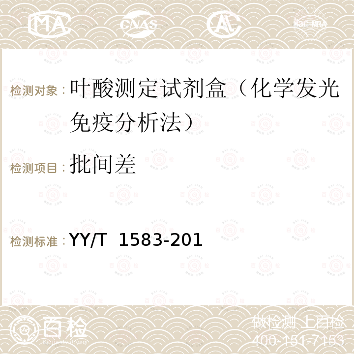 批间差 叶酸测定试剂盒（化学发光免疫分析法）  YY/T 1583-2018