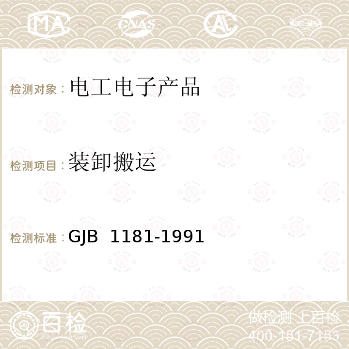 装卸搬运 GJB 1181-1991 装备包装、装卸、贮存和运输通用大纲 