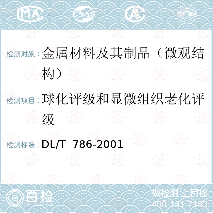 球化评级和显微组织老化评级 DL/T 786-2001 碳钢石墨化检验及评级标准