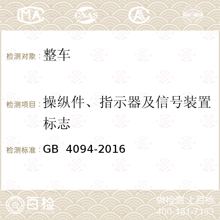 操纵件、指示器及信号装置标志 GB 4094-2016 汽车操纵件、指示器及信号装置的标志