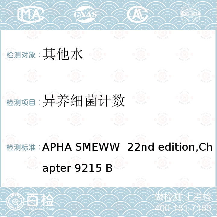 异养细菌计数 APHA SMEWW  22nd edition,Chapter 9215 B 水和废水标准分析方法 APHA SMEWW 22nd edition,Chapter 9215 B