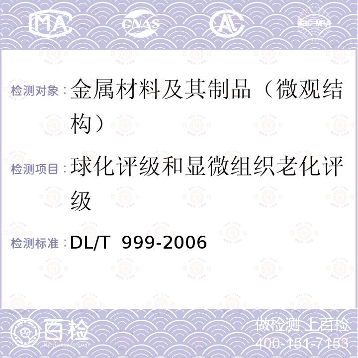 球化评级和显微组织老化评级 DL/T 999-2006 电站用2.25Cr-1Mo钢球化评级标准