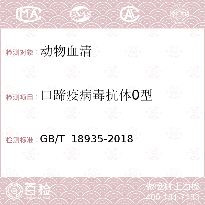 口蹄疫病毒抗体0型 GB/T 18935-2018 口蹄疫诊断技术