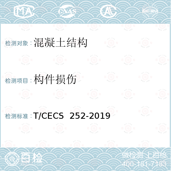 构件损伤 CECS 252-2019 火灾后工程结构鉴定标准 T/