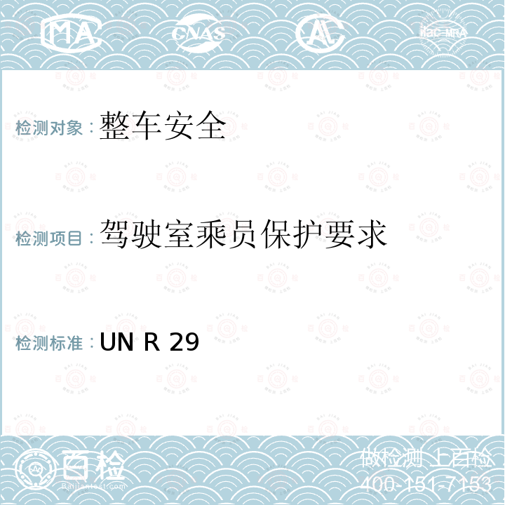 驾驶室乘员保护要求 UN R 29 关于商用车辆驾驶室乘员防护方面批准车辆的统一规定 UN R29