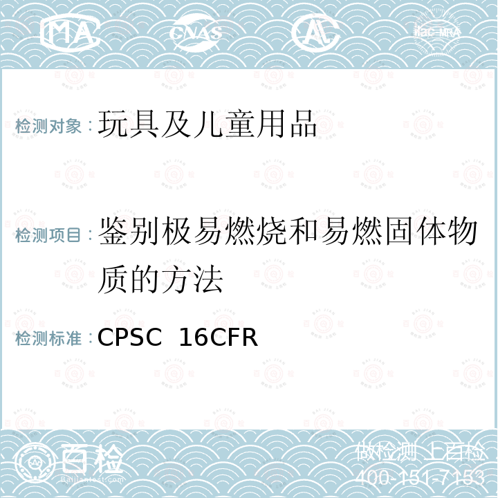 鉴别极易燃烧和易燃固体物质的方法 CPSC  16CFR 美国联邦法规 CPSC 16CFR