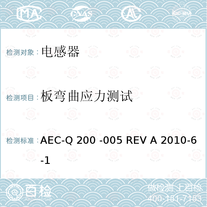 板弯曲应力测试 AEC-Q 200 -005 REV A 2010-6-1 无源器件的应力测试 AEC-Q200 -005 REV A 2010-6-1