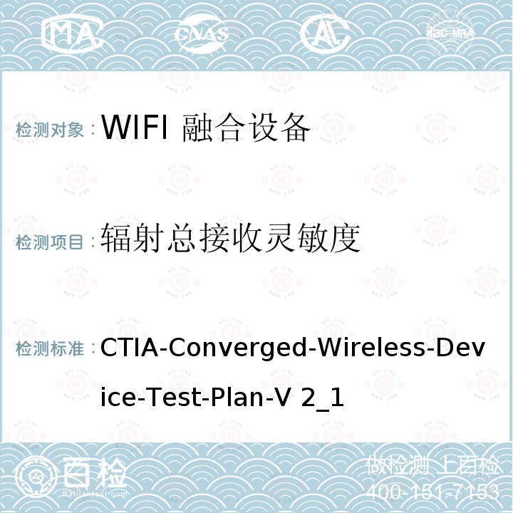 辐射总接收灵敏度 CTIA-Converged-Wireless-Device-Test-Plan-V 2_1 WIFI 移动融合设备射频性能评估 CTIA 测试计划 CTIA-Converged-Wireless-Device-Test-Plan-V2_1