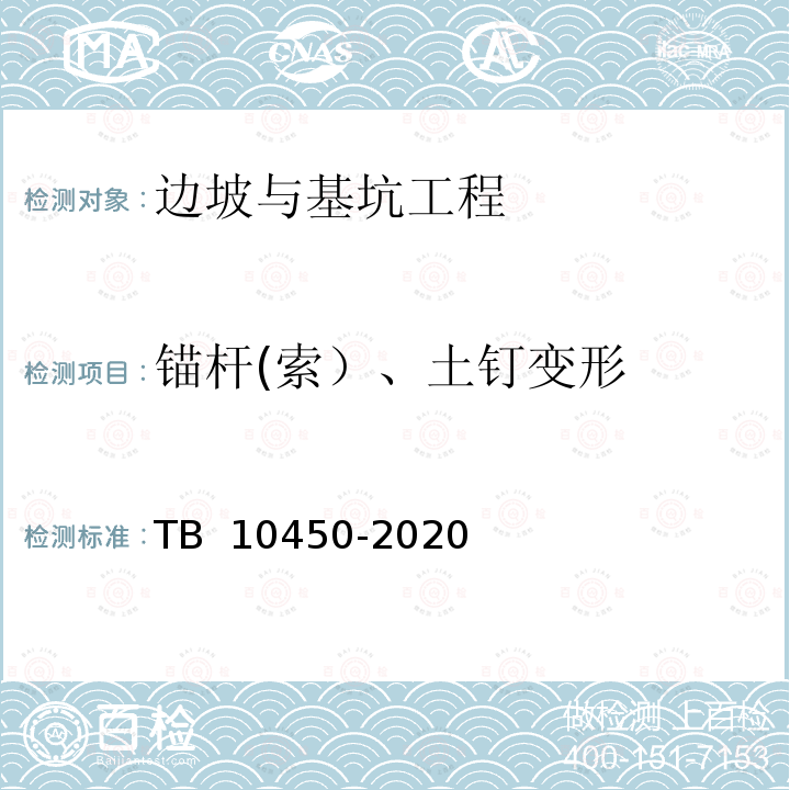 锚杆(索）、土钉变形 TB 10450-2020 铁路路基支挡结构检测规程(附条文说明)