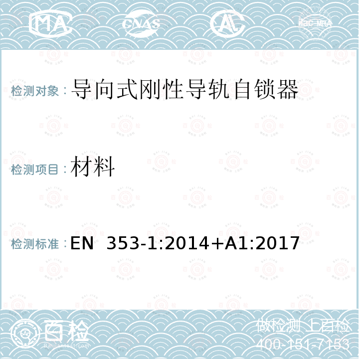 材料 EN 353-1:2014 高处坠落个体防护装备 第1部分 ：带刚性导轨自锁器 +A1:2017