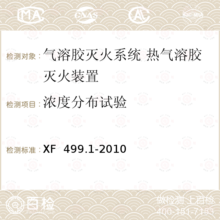 浓度分布试验 XF 499.1-2010 气溶胶灭火系统 第1部分:热气溶胶灭火装置