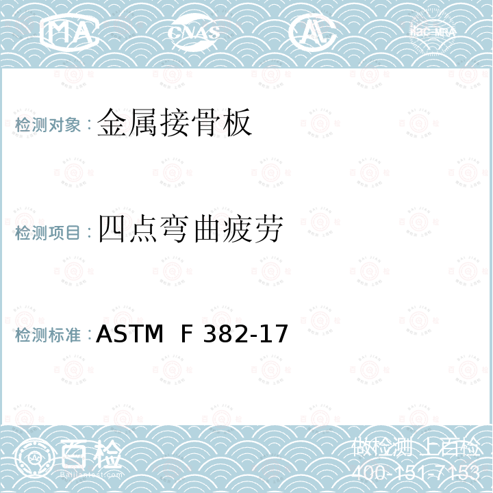 四点弯曲疲劳 金属接骨板标准规范及试验方法 ASTM  F382-17