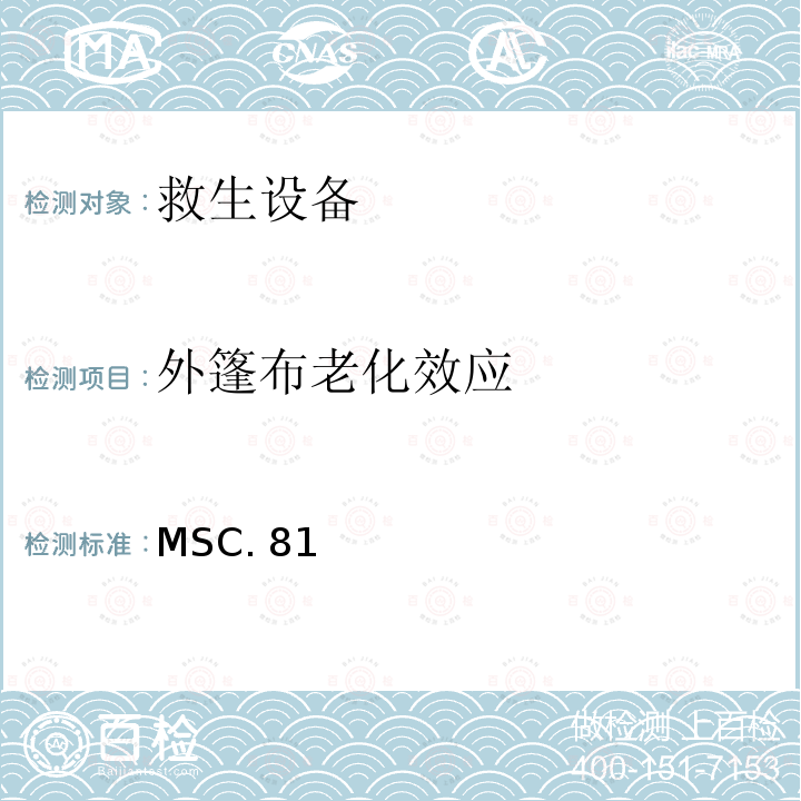 外篷布老化效应 MSC. 81 《经修正的救生设备试验建议》 MSC.81（70）