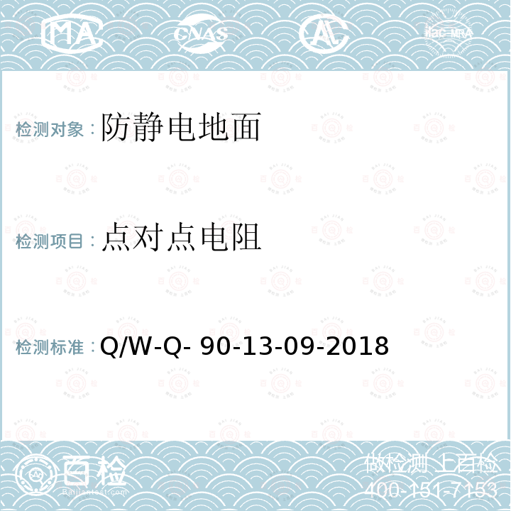 点对点电阻 Q/W-Q- 90-13-09-2018 防静电系统测试要求 Q/W-Q-90-13-09-2018