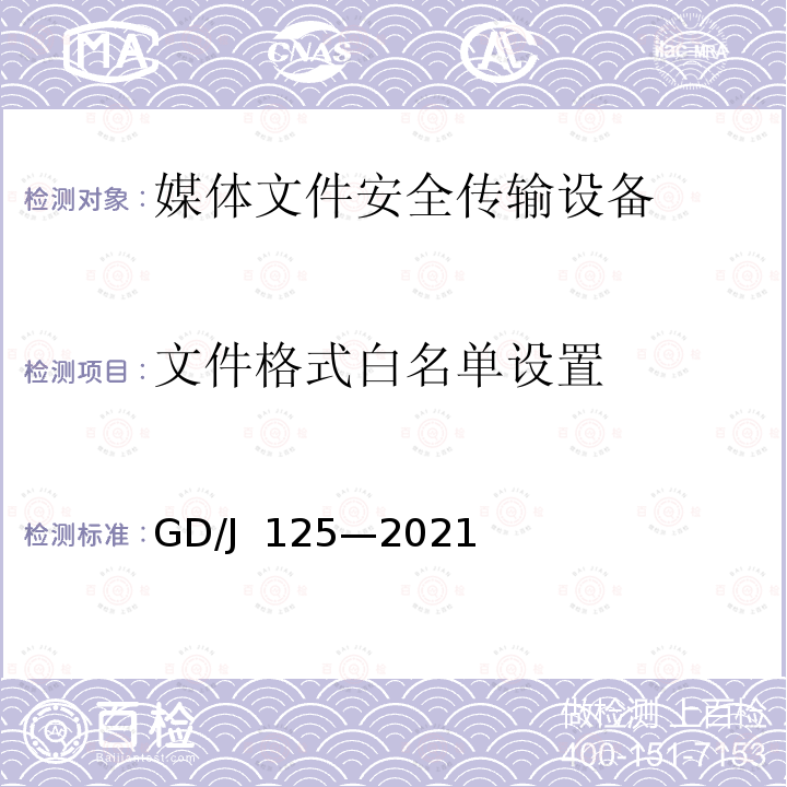 文件格式白名单设置 GD/J 125-2021 媒体文件安全传输设备技术要求和测量方法 GD/J 125—2021