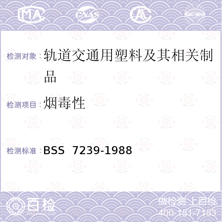 烟毒性 BSS 7239-1988 材料燃烧产生的毒气测试方法 