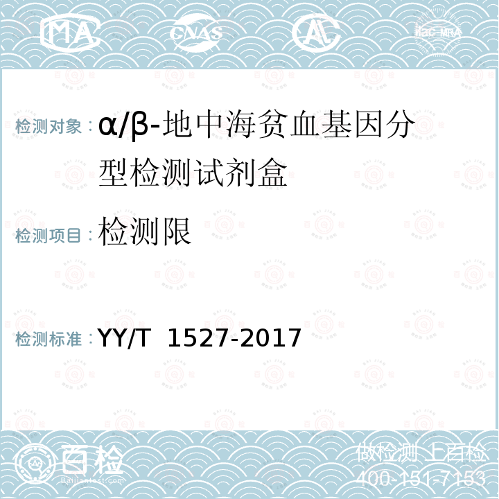 检测限 YY/T 1527-2017 α/β-地中海贫血基因分型检测试剂盒行业标准 YY/T 1527-2017