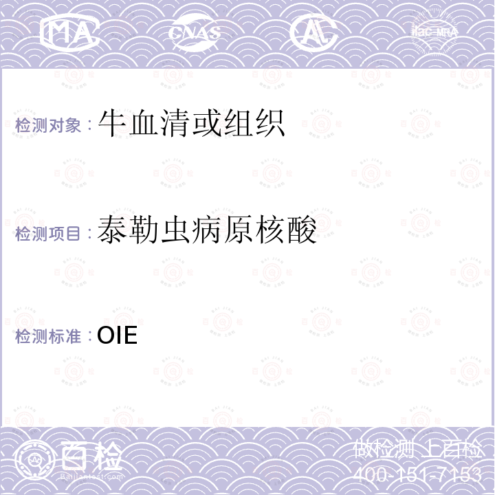 泰勒虫病原核酸 OIE 《陆生动物诊断试验与疫苗手册》（2021）3.4.15  